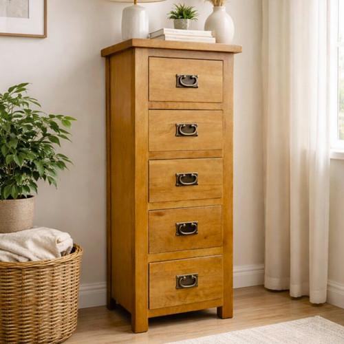 Oak drawer tallboy - oak, 5